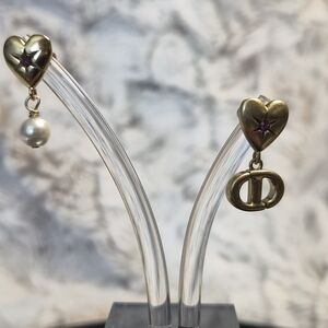 Dior Gold Heart Earrings with Pearl and Star
